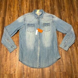 NWOT Stetson Shirt Men's XL Denim Western Pearl Snap Cowboy Rodeo Long Sleeve